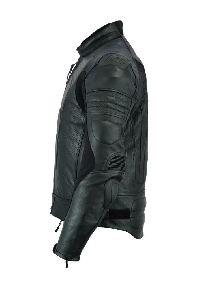 INTAN Safety with Style Mens Motorcycle Perforated leather (Natural Grain) armoured Stylish Black Leather Jacket 003BP (Medium)
