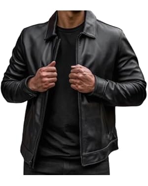 Desired Jackets Mens Shirt Collar Genuine Real Lambskin Leather Jacket For Men Vintage Classic Biker Style with Zip Out Liner (US, Alpha, XX-Large, Regular, Regular, Black)