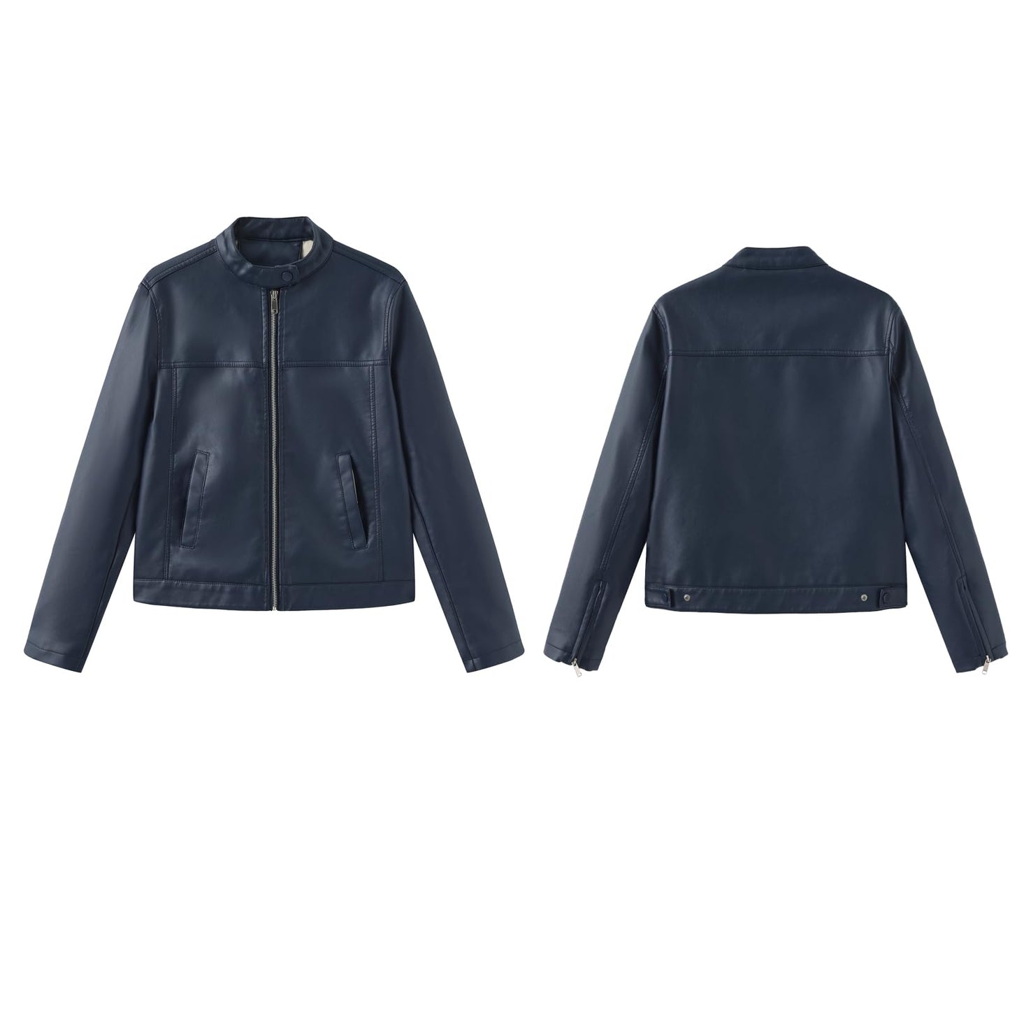 CHIGUO Women's Faux Leather Motorcycle Jacket Casual Zip-Up Biker Trendy Coat with Pockets