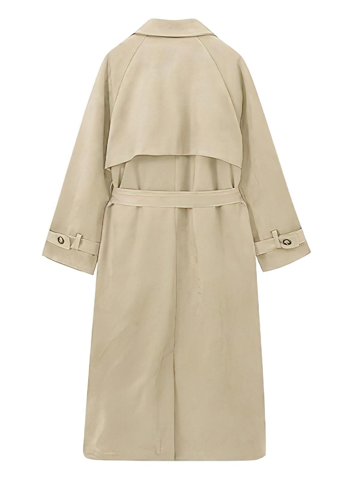 ebossy Women's Fashion Faux Suede Open Front Long Trench Coat Notched Lapel Double Breasted Maxi Overcoat with Belt (L, Light Khaki)