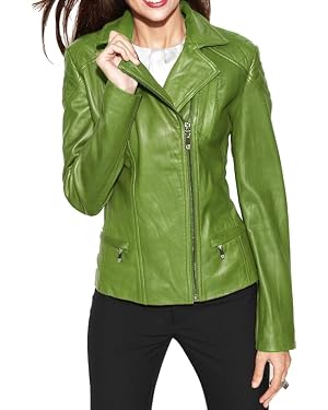 Captain Cory Womens Bambert Green Lambskin Genuine Leather Jacket, Biker Jacket For St. Patrick's Day