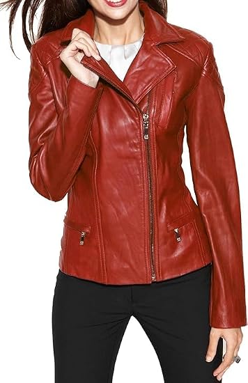 Captain Cory Womens Bambert Red Lambskin Genuine Leather Jacket, Biker Jacket X-Large-A Perfect Valentine Jacket