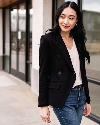 GIBSONLOOK Knit Moto Jacket, Lightweight Stretch Cotton Blend Biker Jacket, Business Casual Outfits for Women, Black- L