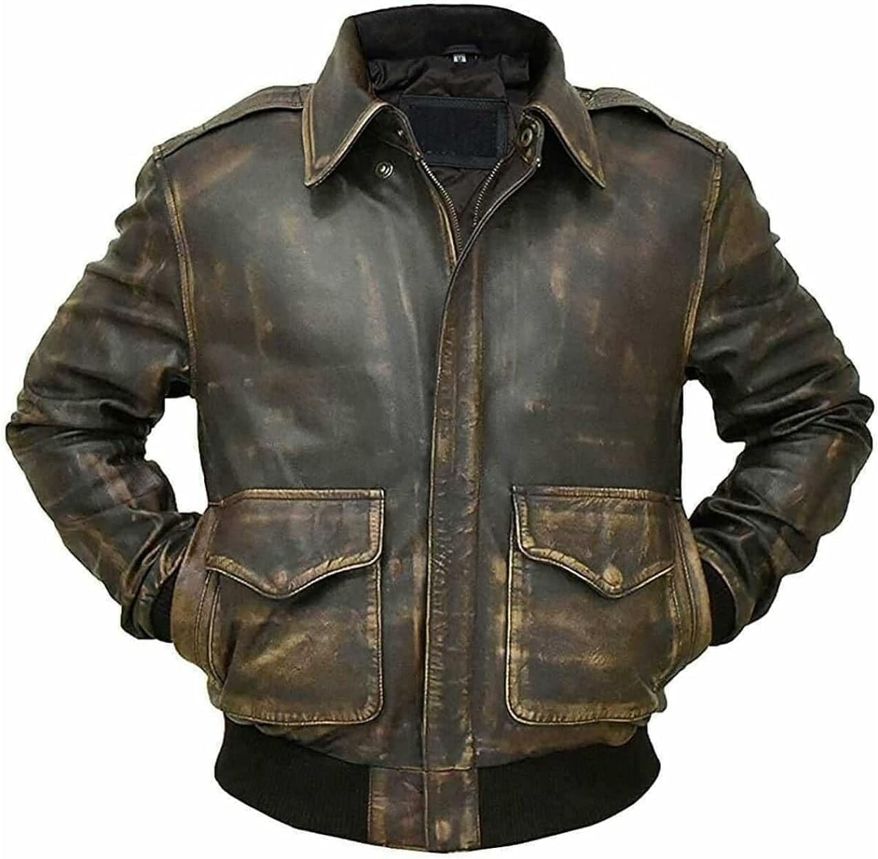 Desired Jackets Mens G-1 Fur Collar US Navy Flight Distressed Brown Aviator Genuine Leather Jacket Flight Pilot Aviator USAAF A2 Jacket (x_l, G1 Distressed Black Without Fur)