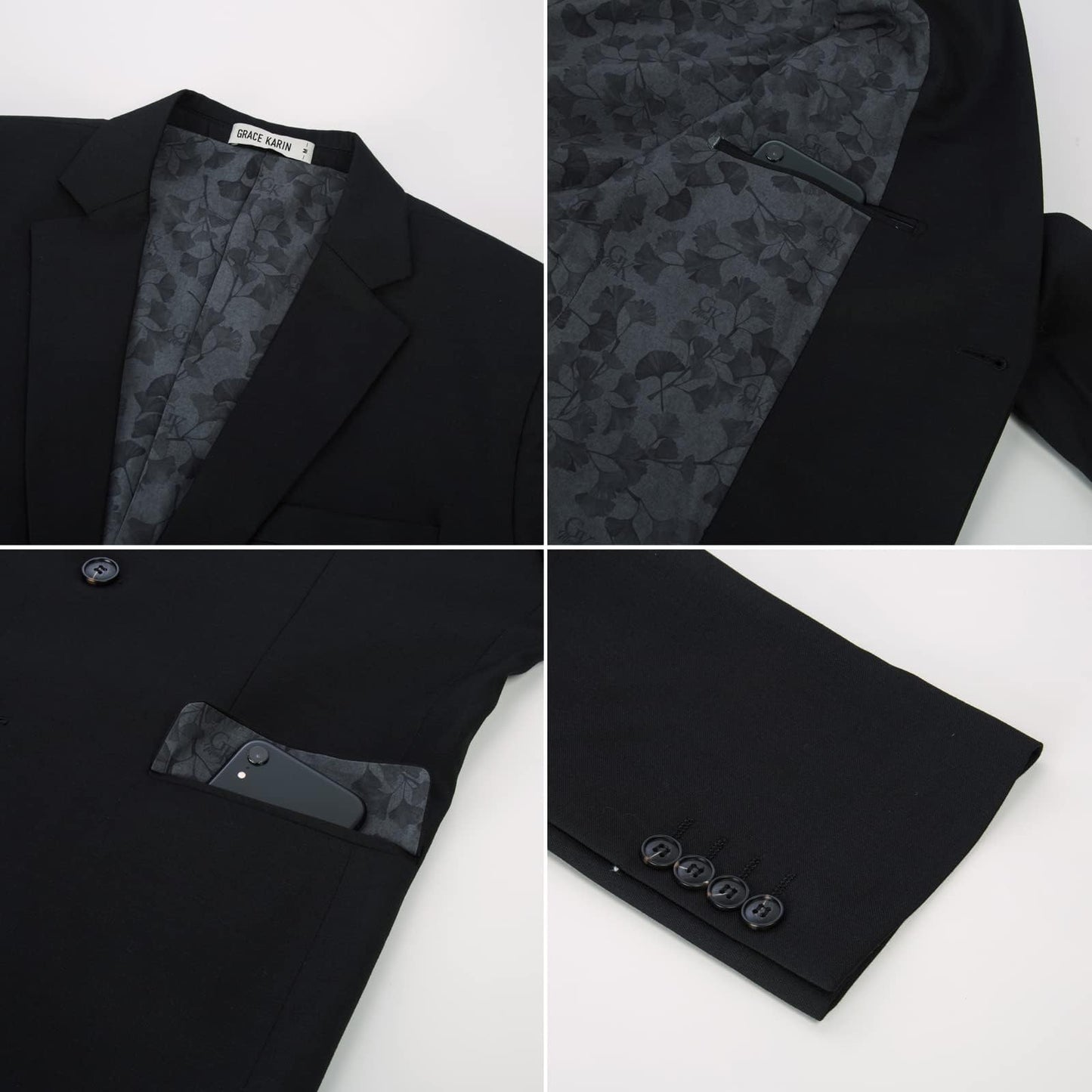 GRACE KARIN Mens Blazers Denim Dress Suit Jackets Casual Regular Fit with Pockets Black 3XL