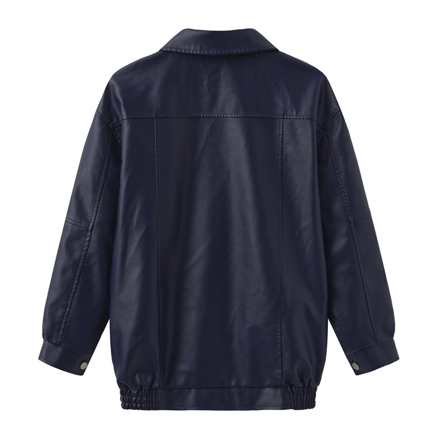 hathne Women's Oversized Leather Jackets Faux Zip Up Fall Fashion Motorcycle Jackets Coats Winter Clothes(Dark Blue,S)