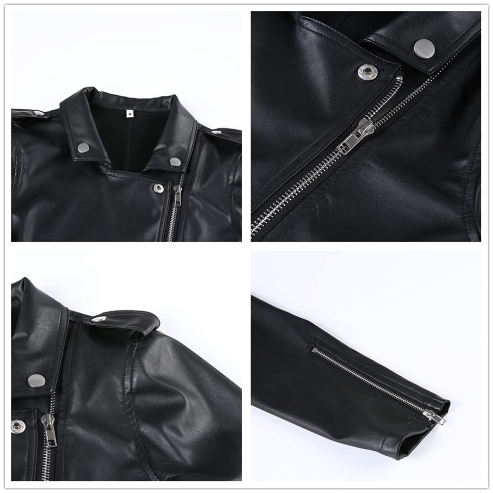Sup-Coente Punk Leather Blazer Crop Top Jackets For Women Goth Short Half Jacket Gothic Fashion Cropped Pleather Moto Biker Jacket