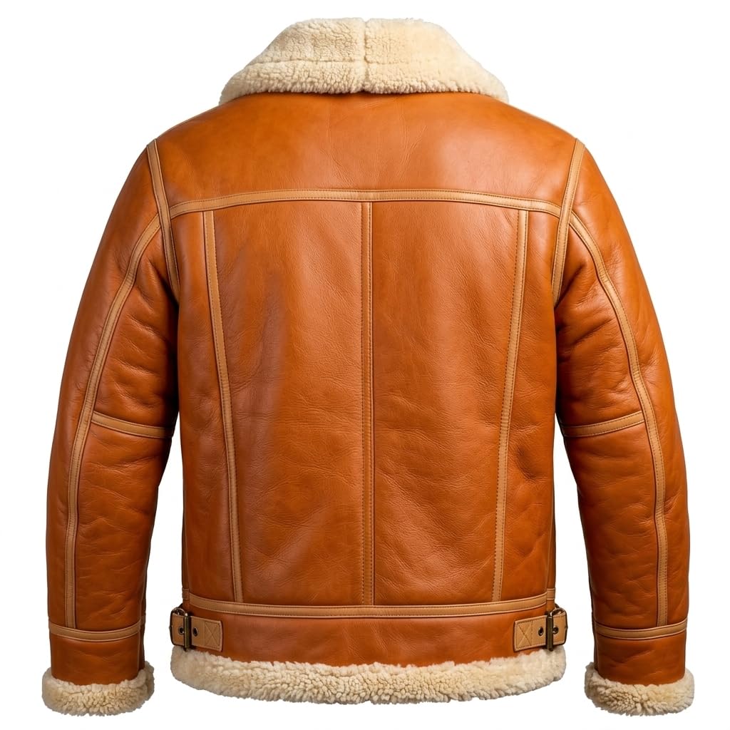 Men’s Ginger Orange Sheepskin Aviator Bomber Jacket – Sherpa Shearling Faux Fur Lined Winter Pilot Leather Outerwear (US, Alpha, Large, Regular, Regular, Ginger Orange)