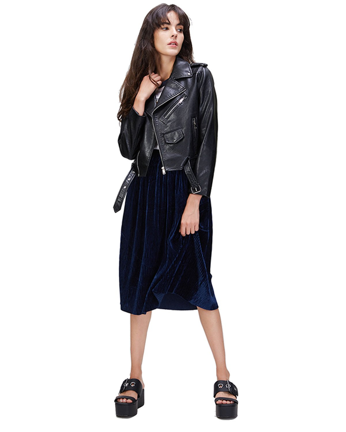 LY VAREY LIN Women's Faux Leather Motorcycle Jacket PU Slim Short Biker Coat (WS, Black,S)…