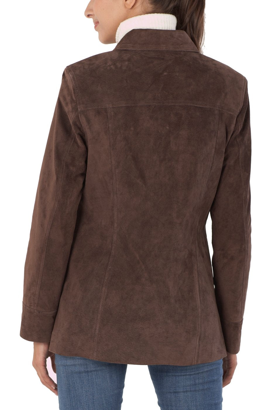 BGSD Women Anna Suede Leather Car Coat (Also available in Plus Size & Petite), Brown, X-Large