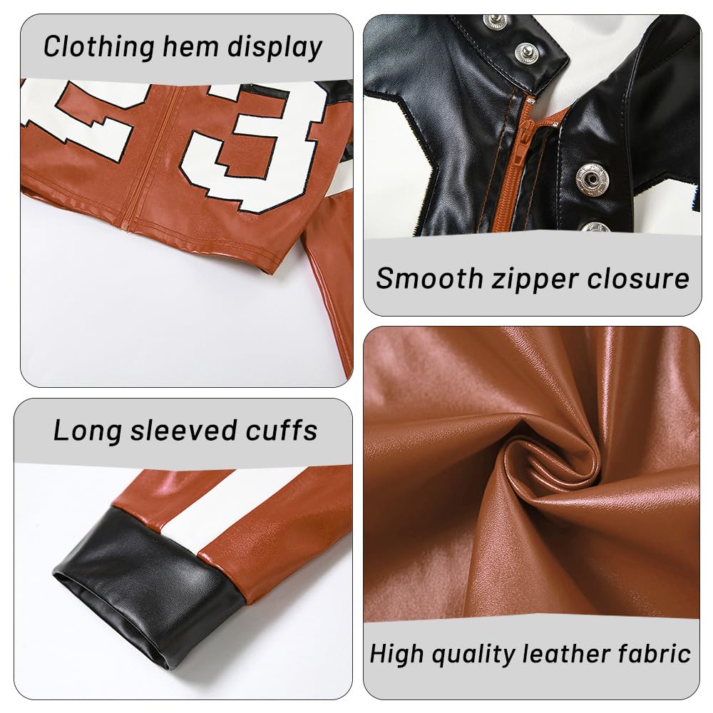 VOIKERDR Leather Jacket Cropped Jacket Motorcycle Jacket Y2K Letter Bomber Jacket Women Faux Leather Jacket Streetwear