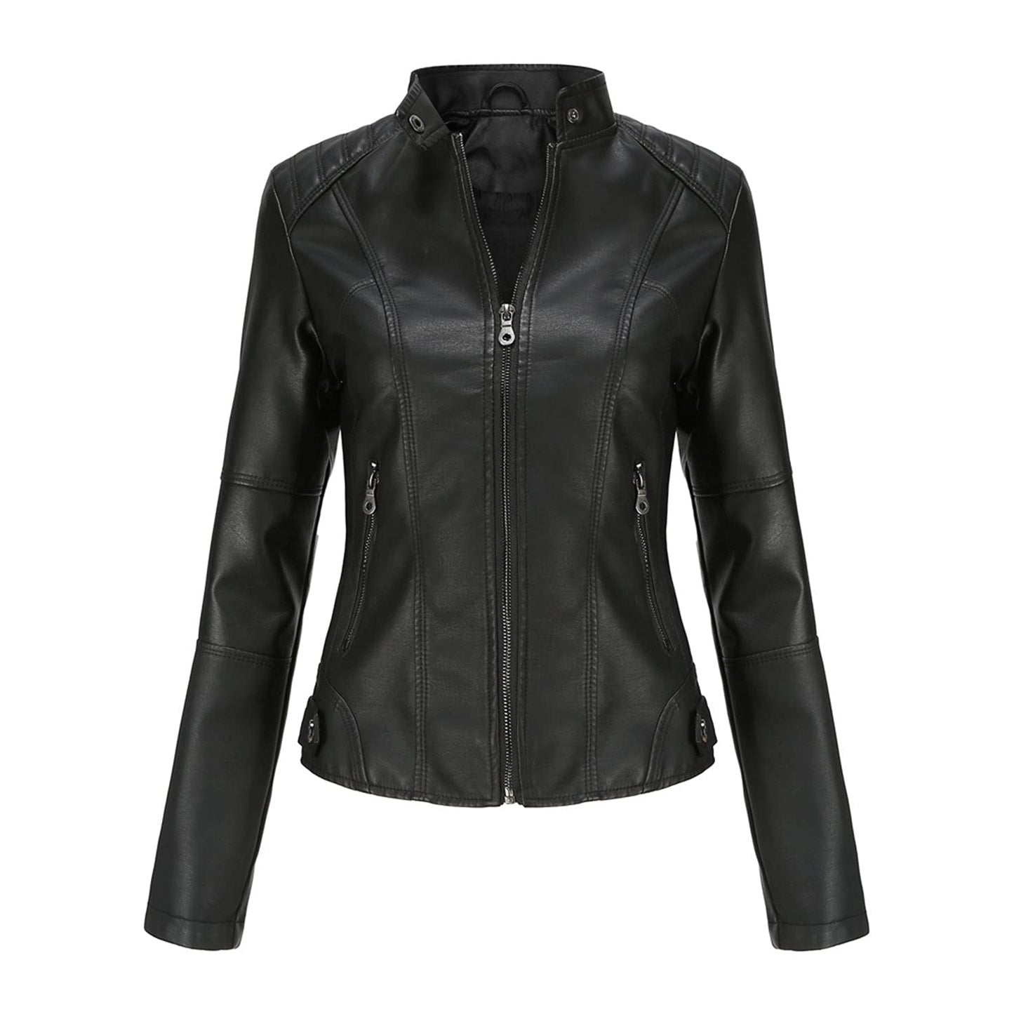DEAR MODEL Faux Leather Jacket Women Bomber Jacket Women's Belted Motorcycle Jacket,Black,M