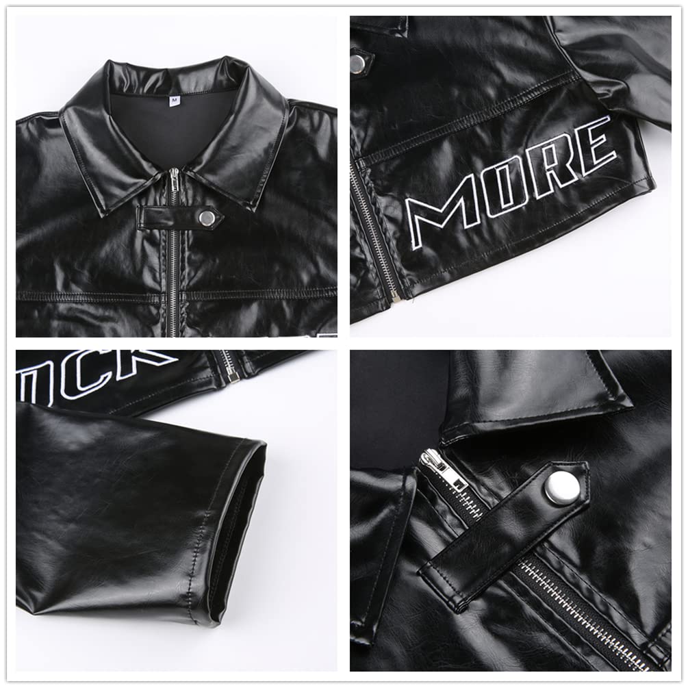 Sup-Coente Goth Leather Crop Top Jacket For Women Gothic Punk Short Cropped Black Motorcycle Biker Moto Jacket Zip Up