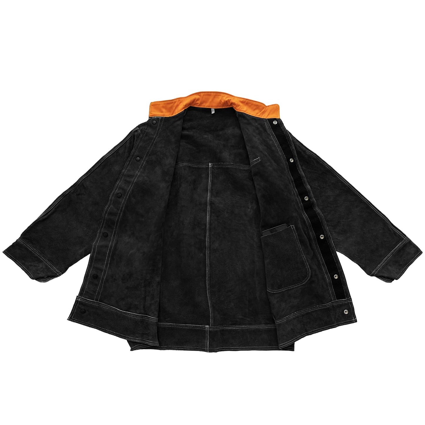 YESWELDER Black Leather Welding Jacket for Men Women, Heavy Duty Welder Jacket, Heat Flame Resistant Welding Coat, L
