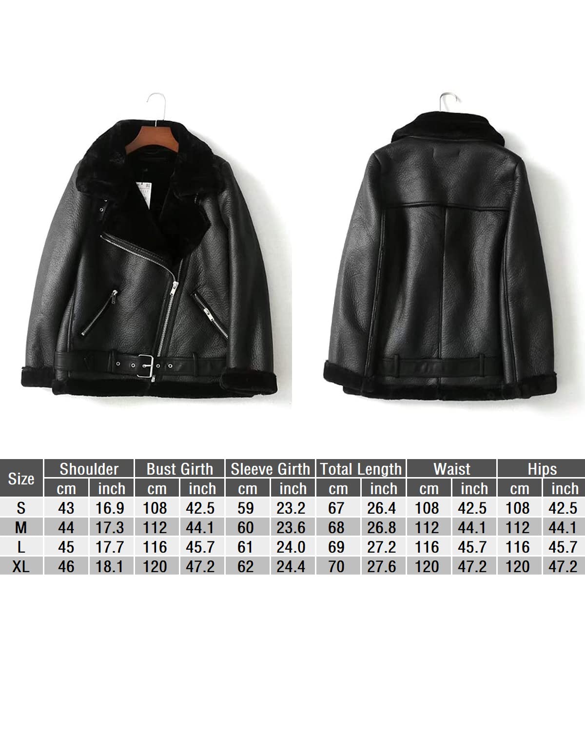 LY VAREY LIN Women's Faux Shearing Moto Jacket Thick Lined Parka Winter Shearling Coat Leather Jacket (L, Black)