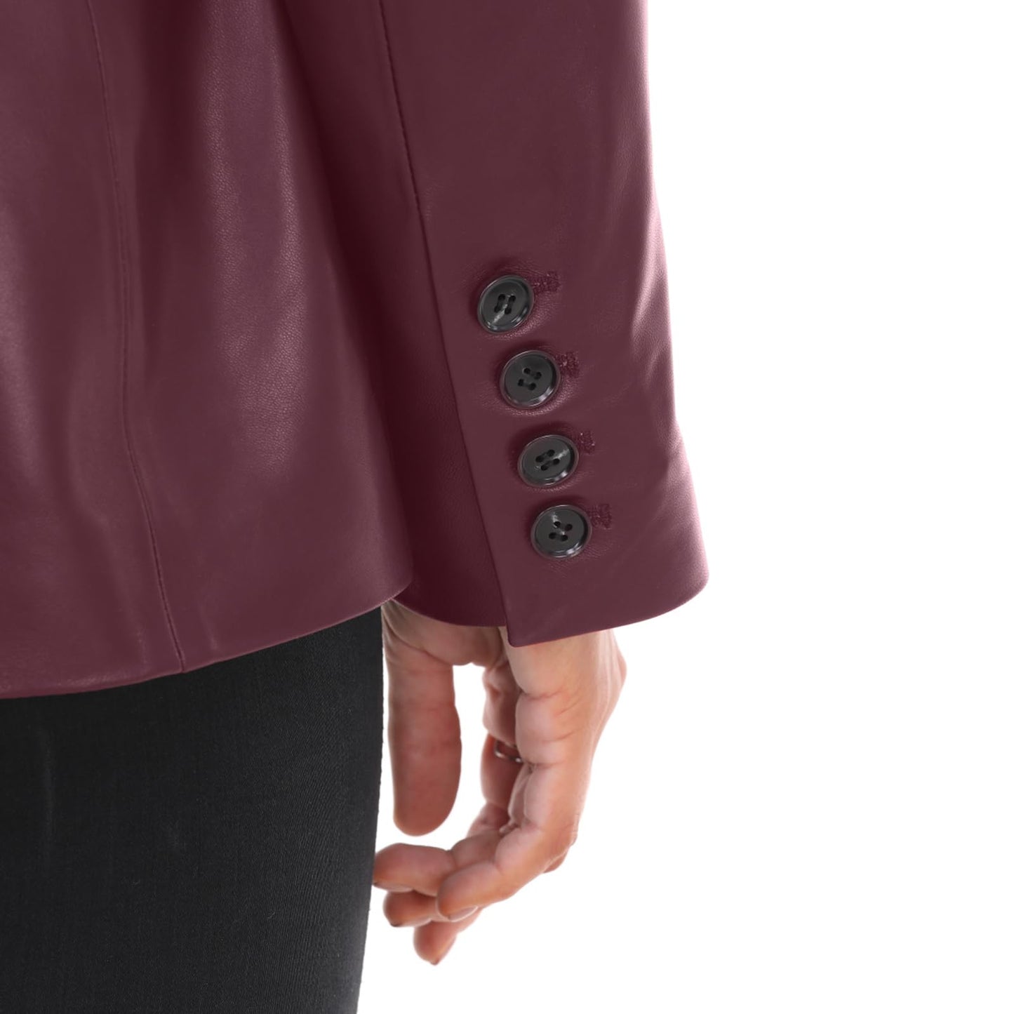 SILVER FASHIONS Lambskin Leather Jacket Women,Long Sleeve Button Front Leather Blazer,Notched Lapel Casual Style,Vent Detail (Large,Burgundy)