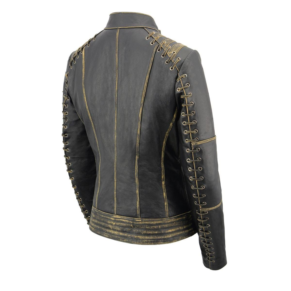 Milwaukee Leather MLL2527 Women's 'Elegant' Distressed Brown Detail Laced Leather Jacket - 3X-Large