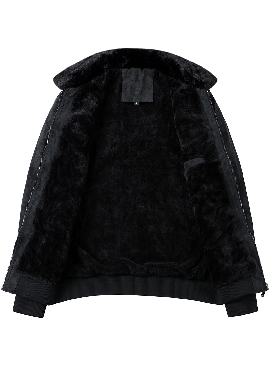 HOOD CREW Men’s Faux Fur Flight Bomber Jacket Vintage Winter Coats Fleece Lined Leather Jackets Black XL
