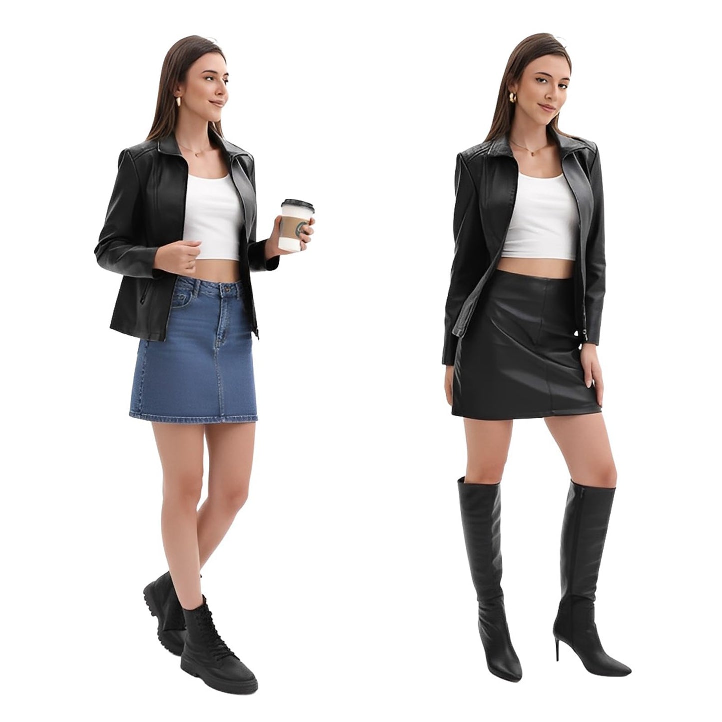 CHIGUO Faux Leather Jacket for Women Motorcycle Fashion Zip Up Coat Trendy Going Out Jackets (Black,X-Large)