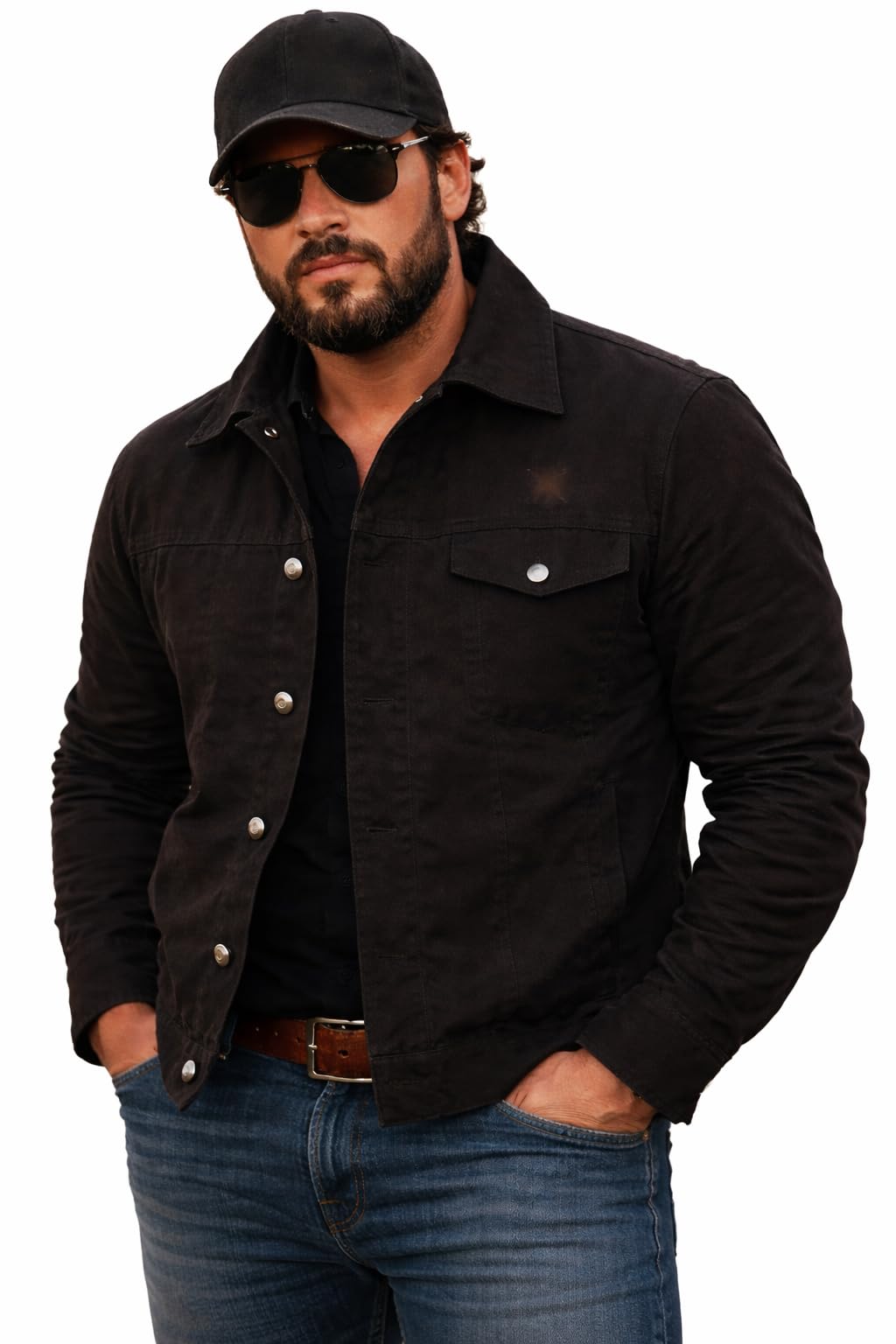 TBY Cole Hauser Rip Wheeler Black Rigid Denim Cowboy Style Costume Jacket for Men (Medium)