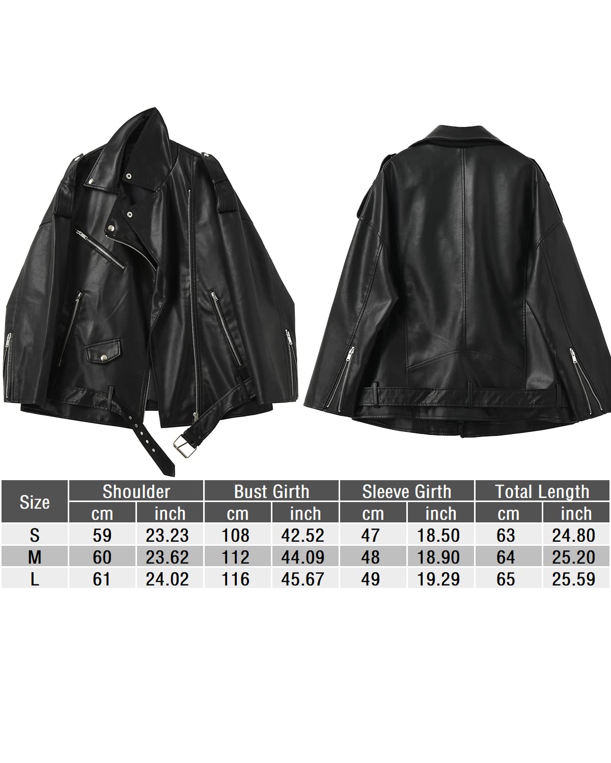 LY VAREY LIN Women Faux Leather Jacket Lapel Collar Motorcycle Zip Up Long Sleeve Motor Biker Short Coat Jacket (2123Black, L)