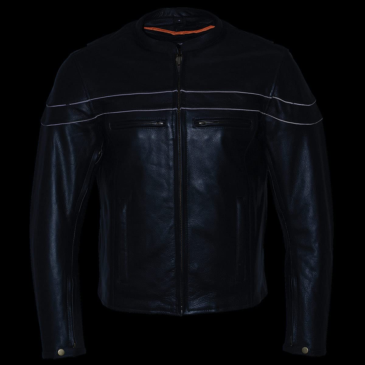 Milwaukee Leather Men's Black Leather Sporty Crossover Scooter Motorcycle Jacket w/Reflective Piping - LKM1725 - X-Large