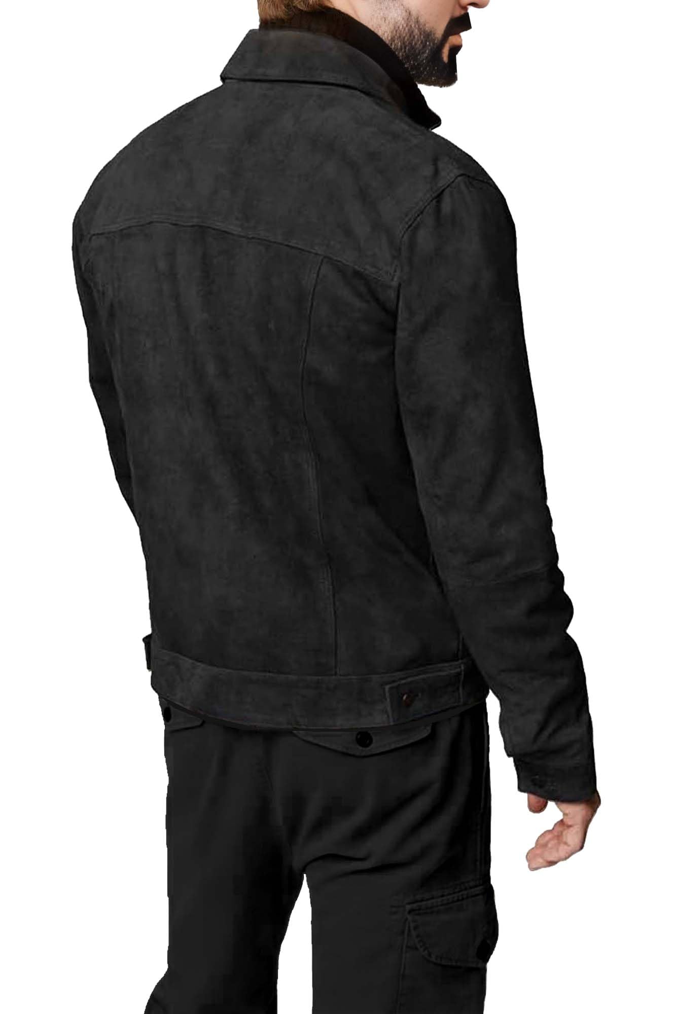 Cheemaz Suede Jacket for Men - Premium Suede Leather Bomber Jacket | Trucker Coat for Mens (as1, alpha, Medium, regular, regular, Black)