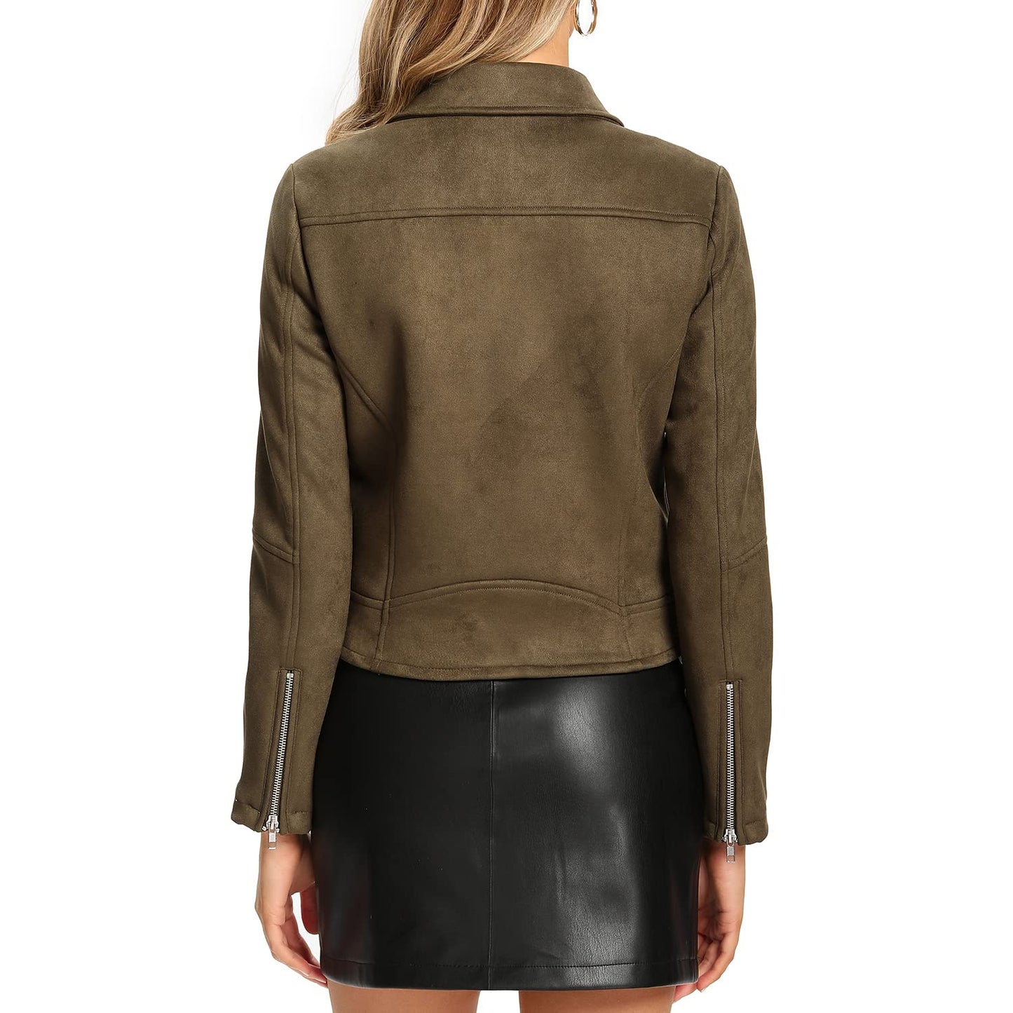 S P Y M Womens Faux Leather Jacket, Moto Biker Suede Coat