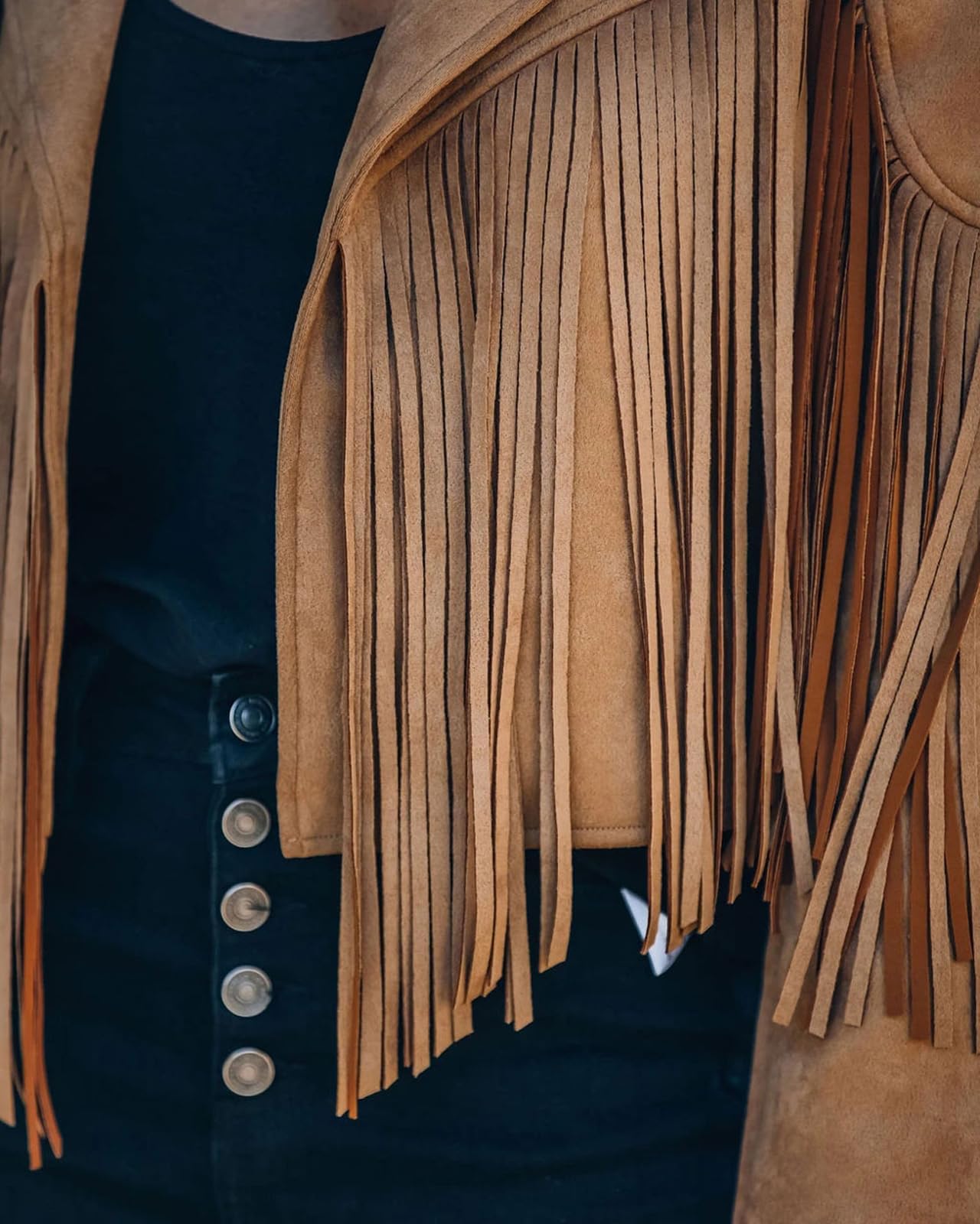 Bibowa Faux Suede Leather Jackets For Women Trendy Cowgirl Outfits Fall Western Fringe Cropped Jacket 2026 Tassel Motorcycle Crop Coats Winter Dark Khaki L