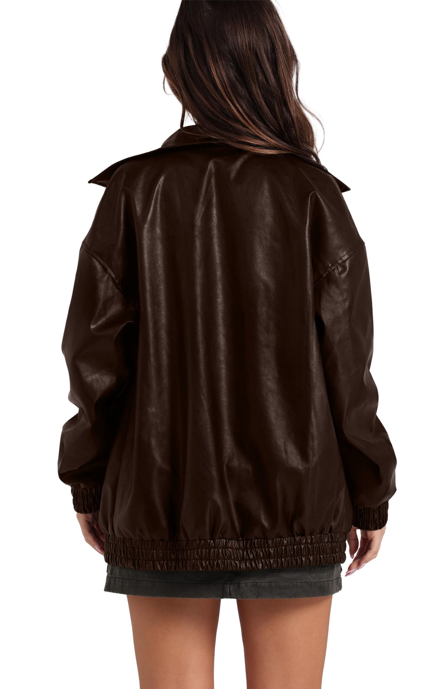Sampeel Leather Jacket Women Motorcycle Bomber Coats 2025 Fall Fashion Outfits Winter Clothes Dark Brown M