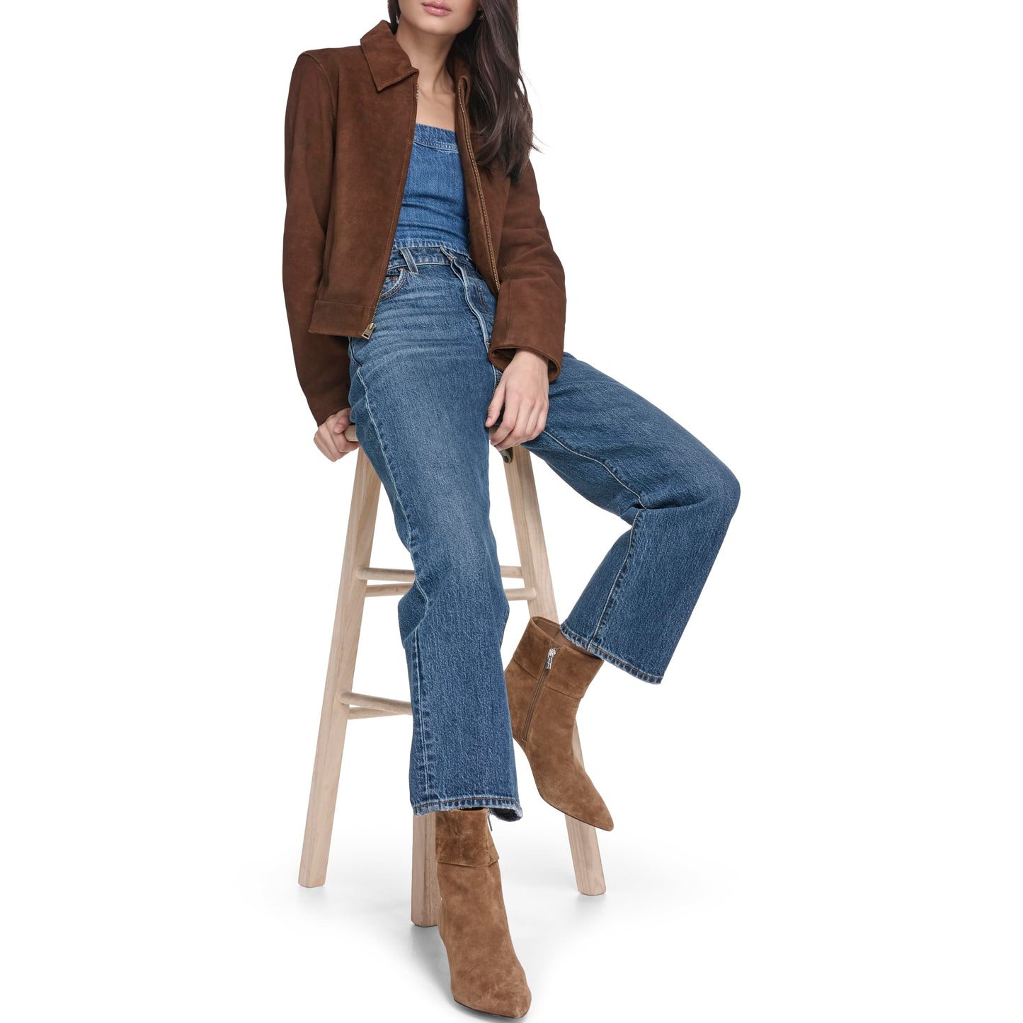 Levi's Women's Laydown Collar Jacket with Chest Zip, Maple Real Suede, Medium