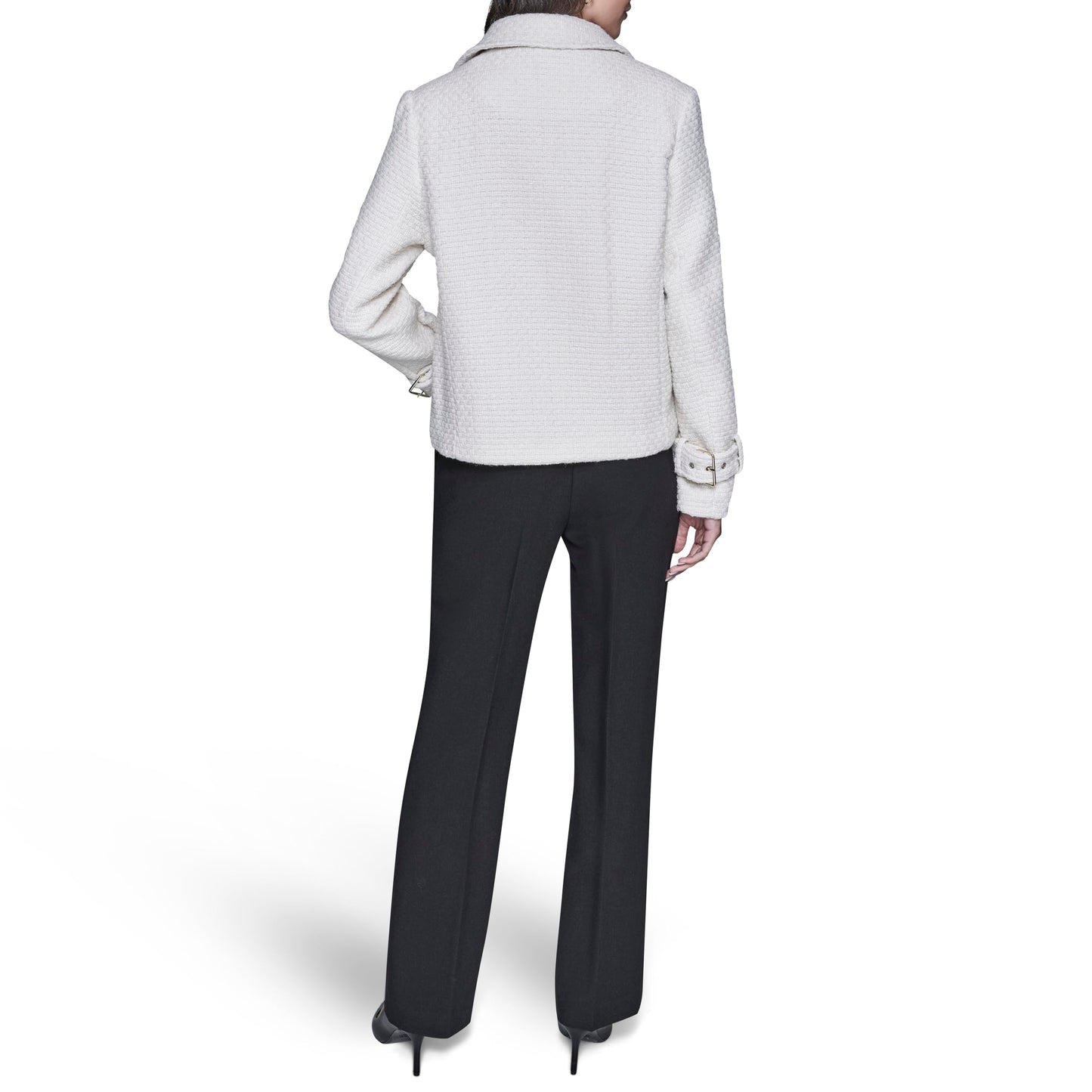KARL LAGERFELD Paris Women's Long Sleeve Soft Suiting Jacket with Zipper Closure, Cream, Small