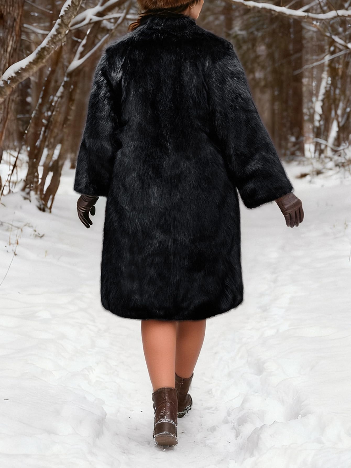 Gudasuo Faux Fur Jacket Women Zip Up Cropped Fur Coats Long Sleeve Open Front Jackets Outwear(0065 BK XL)