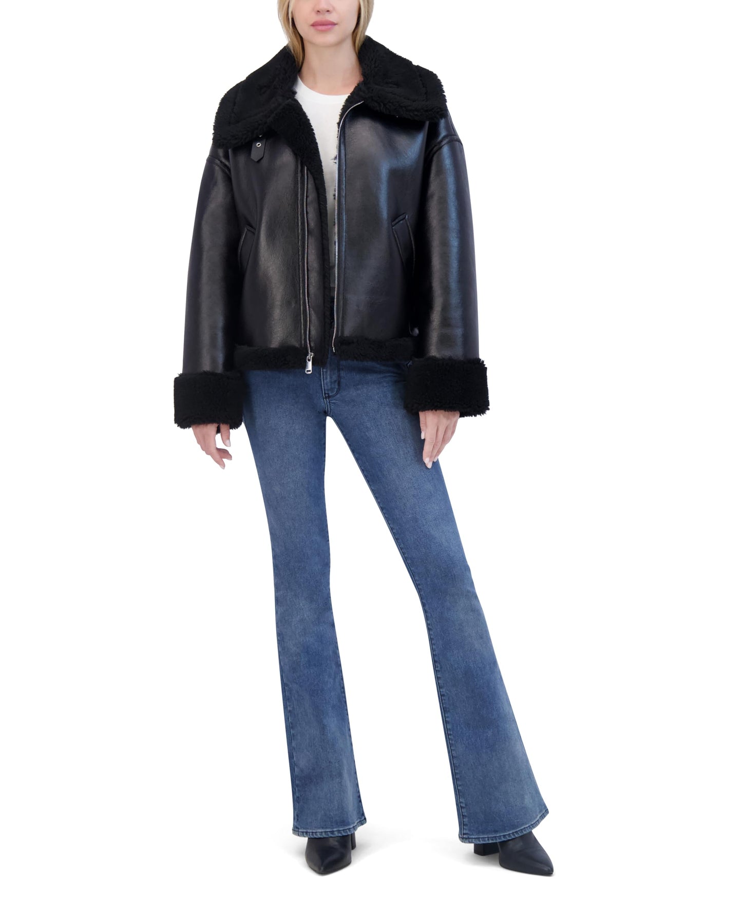 Laundry Women's Faux Shearling Leather Jacket, Black, X-Small