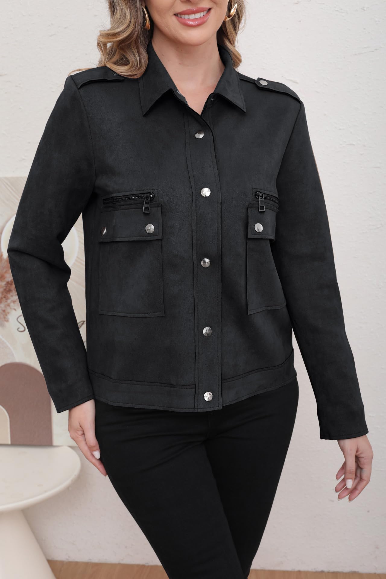 utcoco Womens Cropped Suede Leather Jacket Fashion Motorcycle Bomber Jackets Fall Winter Coats for Women 2025 (X-Large, Black)