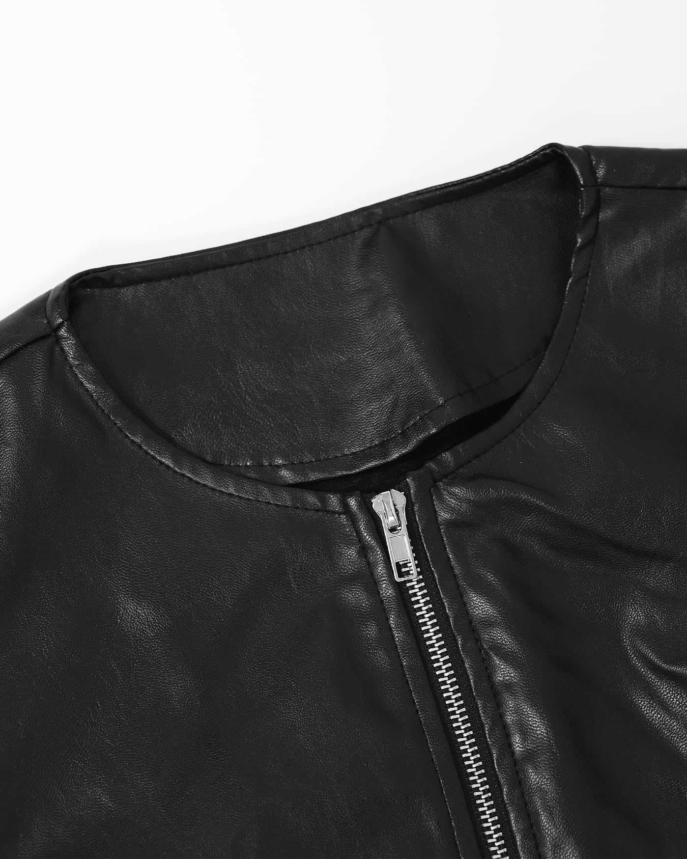 Kedera Womens Faux Leather Jacket Zip Up Puff Sleeve Peplum Coat Long Sleeve Jacket Crew Neck Crop Jacket Outwear
