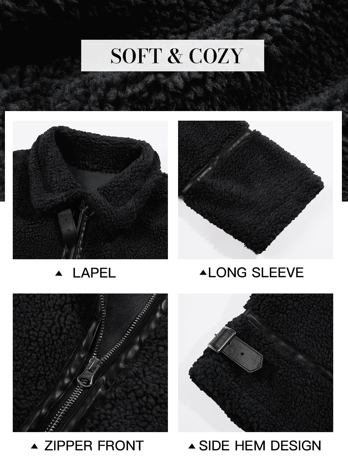 Tankaneo Womens Faux Fur Jackets Winter Trendy Sherpa Moto Leather Patchwork Zip Up Coat