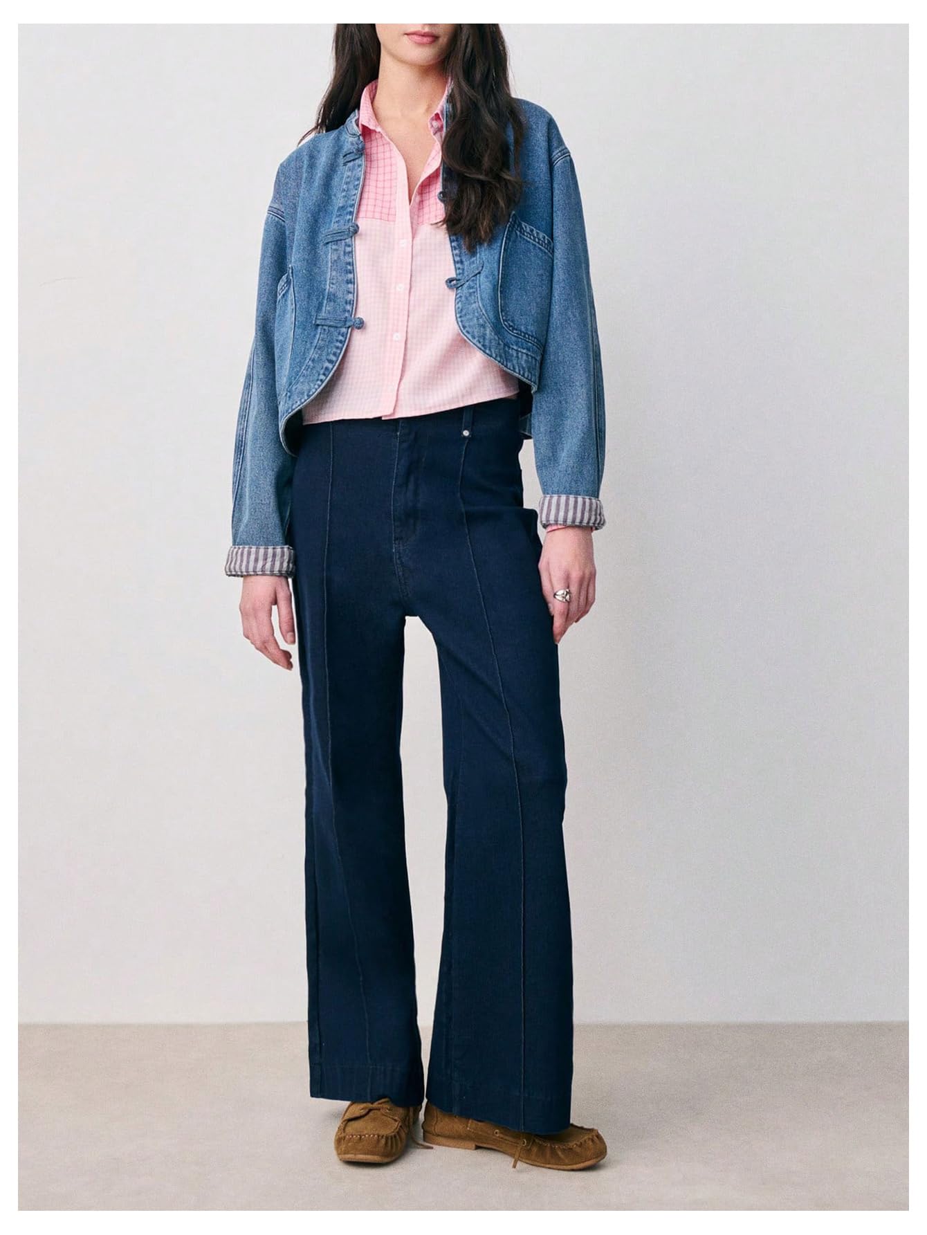 OYOANGLE Women's Y2k Cropped Denim Jacket Oversized Fall Autumn Jean Coat