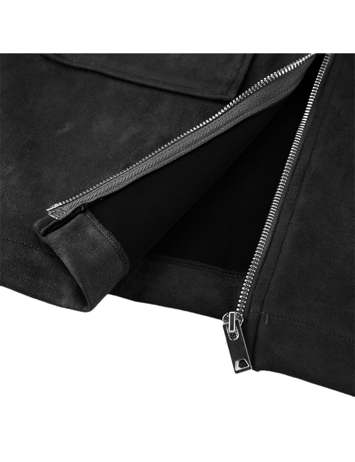 Eclisseaura Women's Long Sleeve Loose Fit Color-Blocked Collar Suede Pocket Jacket(Black-M)