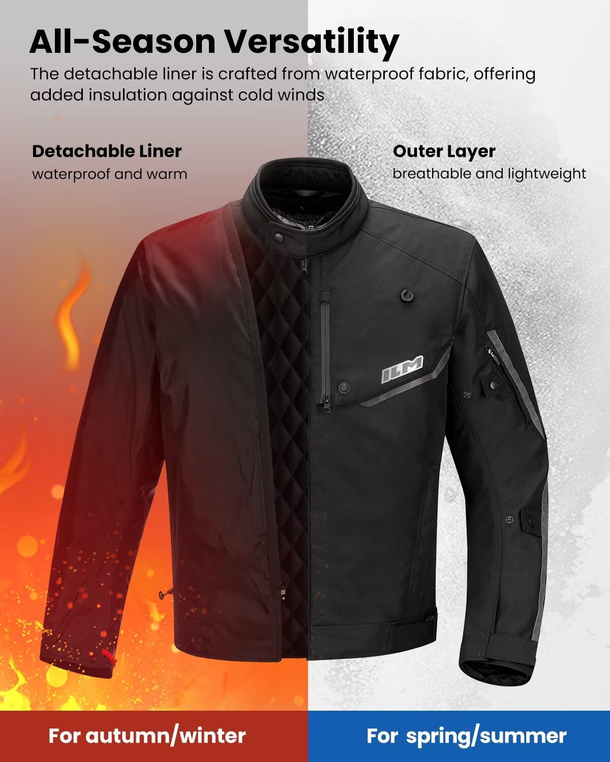ILM Motorcycle Riding Jacket with CE Armor and Detachable Waterproof Thermal Liner Dual Sport All Season for Men Model JF2