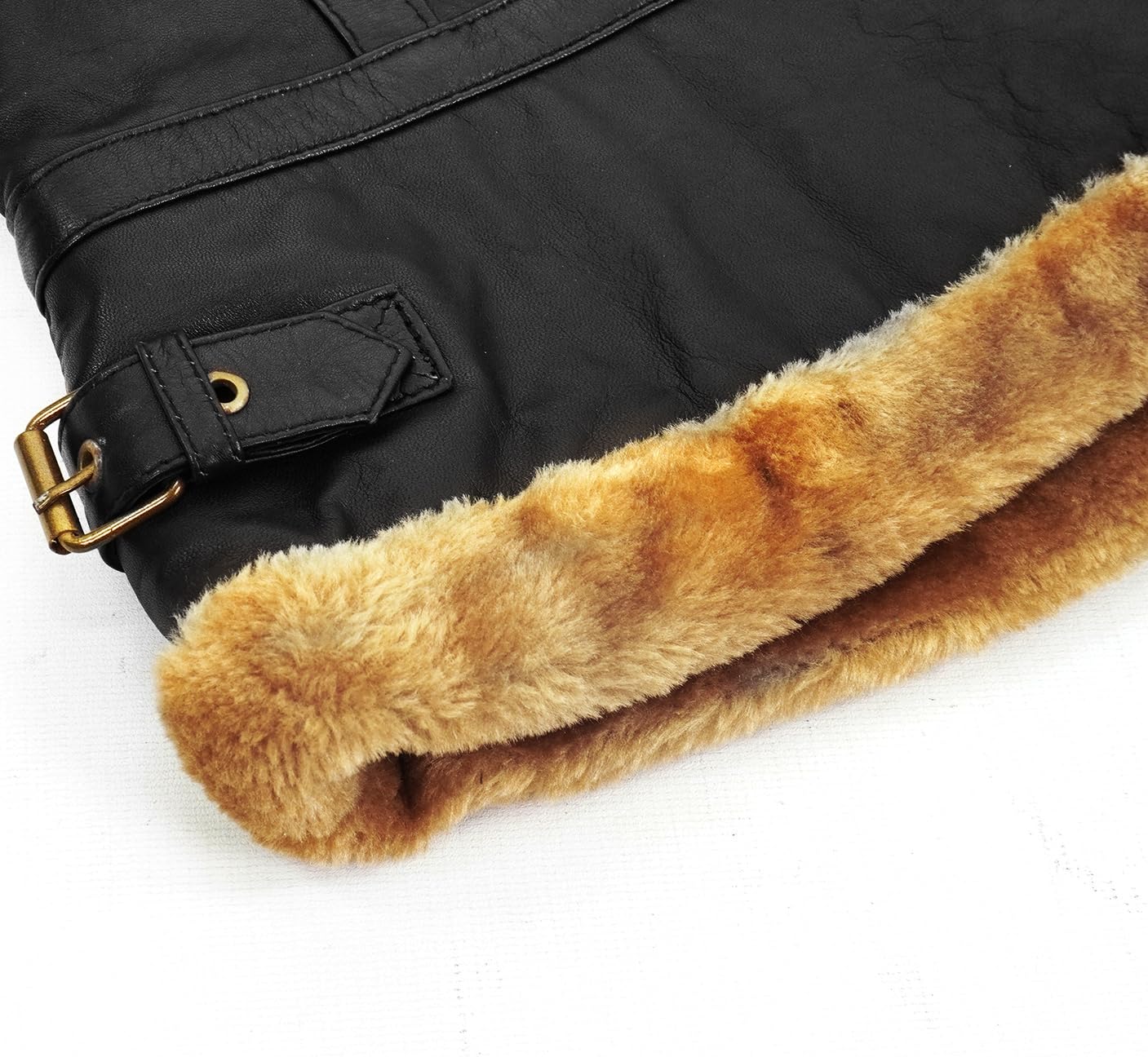 LP-FACON Womens B3 Brown Shearling Bomber Jacket - Winter Aviator Pilot Sheepskin Black Leather Jacket Removable Hoodie