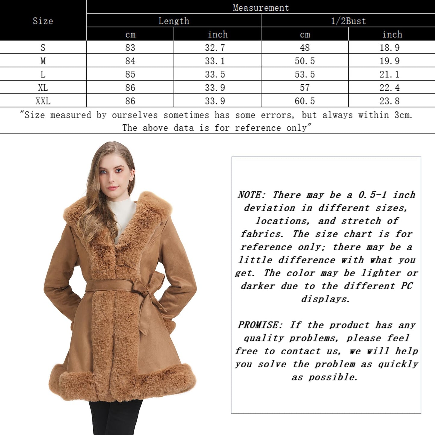 GRAN ORIENTE Beige Suede Jacket for Women with Faux Fur Collar,Long Sleeve Warm Winter Parka Coat with Belt Outerwear(056 Beige M)