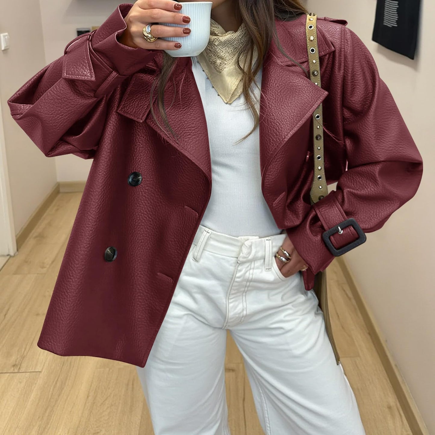 Yousify Womens Textured Faux Leather Jackets Oversized Button Down Motorcycle Clothes Casual Fall Trendy Coat Outerwear