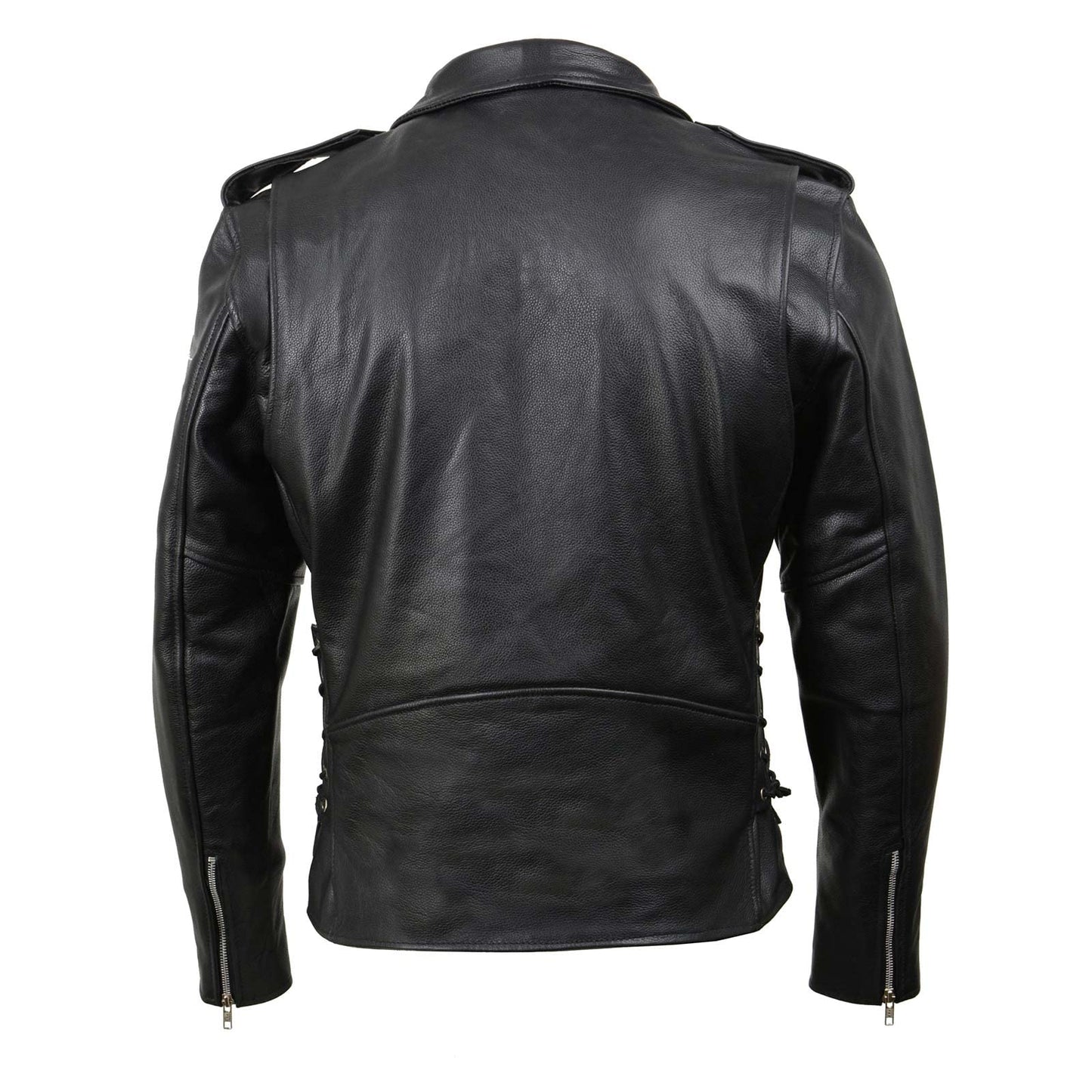 Milwaukee Leather SH1011 Men's Classic Brando Premium Leather Black Motorcycle Riders Leather Jacket w/Side Laces - Medium