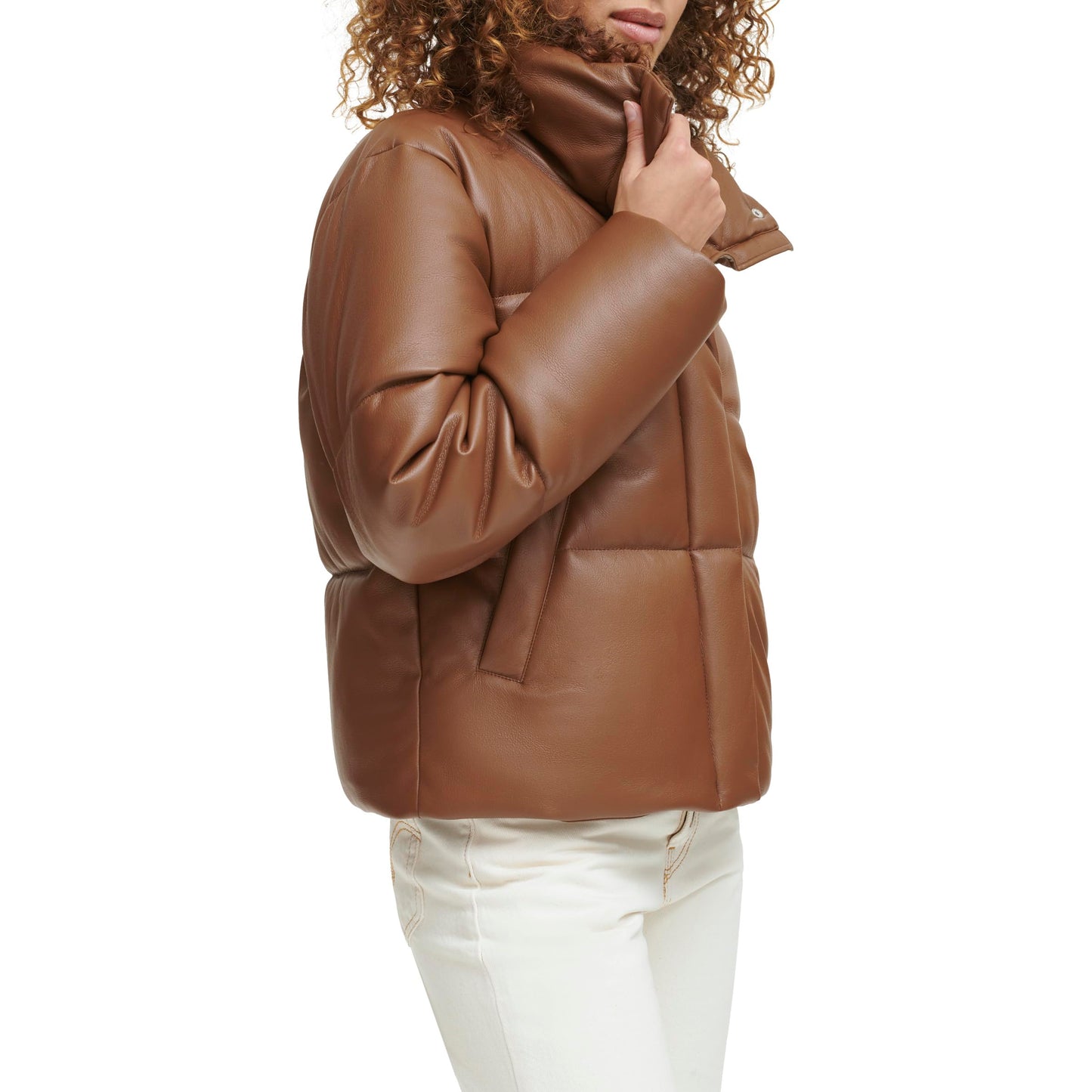 Levi's Women's Vegan Leather Quilted Shorty Puffer, Caramel, X-Large