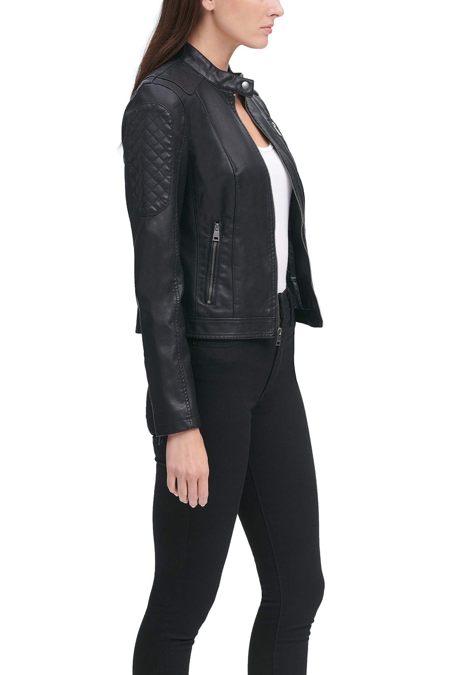 Levi's Women's Faux Leather Motocross Racer Jacket (Standard and Plus), Black, Large