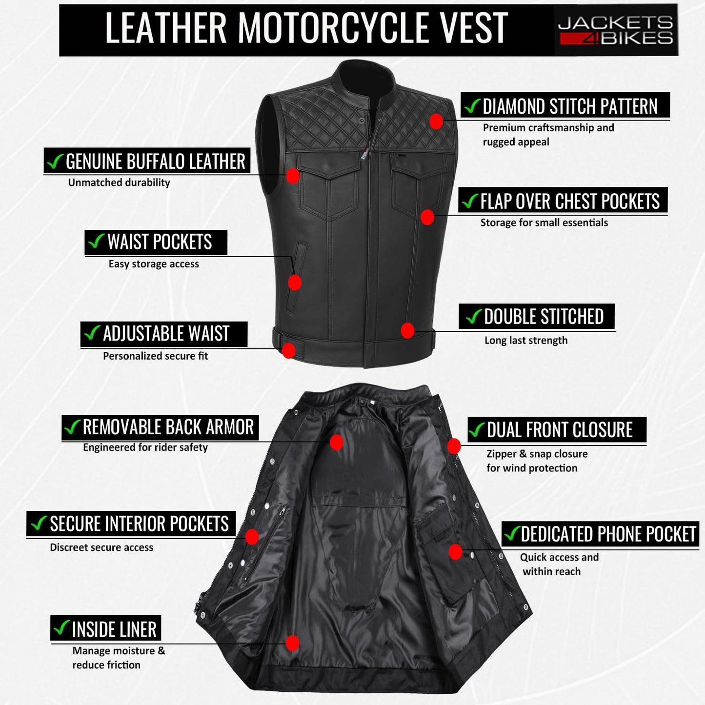 Jackets 4 Bikes SOA Men's Motorcycle Vest, Geniune Buffalo Leather, Back Armor, Inside Pockets, Motorbike Riding Club Vests Paisley White L