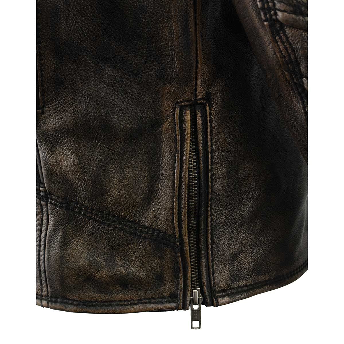 Milwaukee Leather MLM1515 Men's Classic Beltless Distressed Brown Leather Triple Stitched Motorcycle Biker Jacket - X-Large
