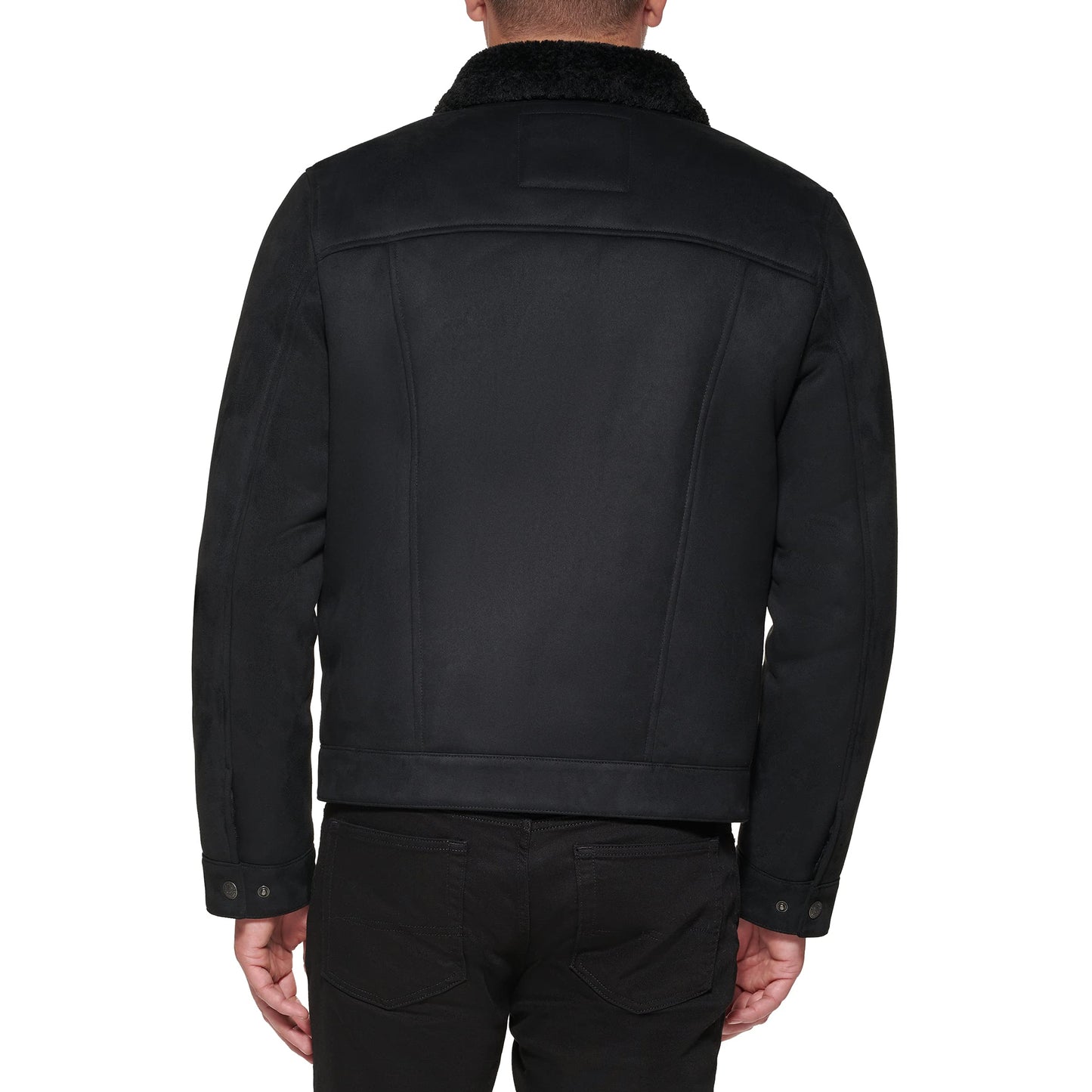 Levi's Men's Faux Leather Sherpa Lined Trucker Jacket, Black Faux Shearling, Small