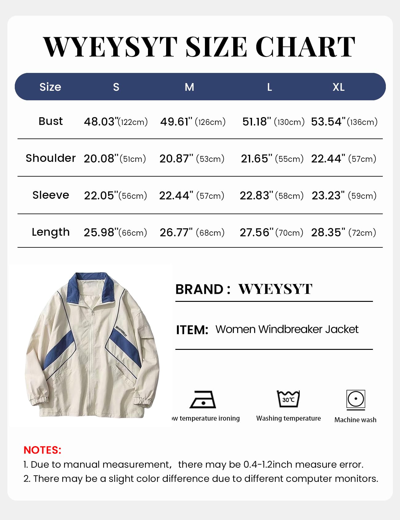 Wyeysyt Women Windbreaker Jacket Y2k Varsity Oversized Jacket(02White-L)